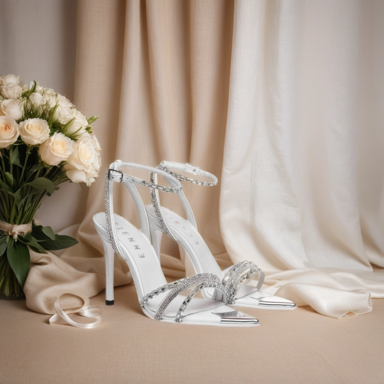 Sandale de mireasa albe cu strasuri si pietre Amorette