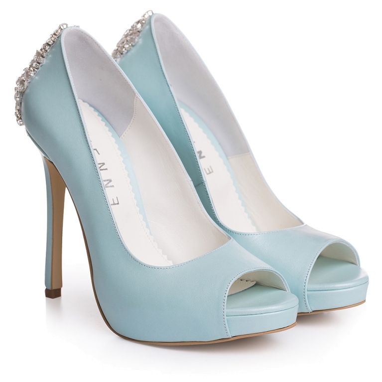 Pantofi de mireasa cu platforma bleu ciel cu cristale Estelle