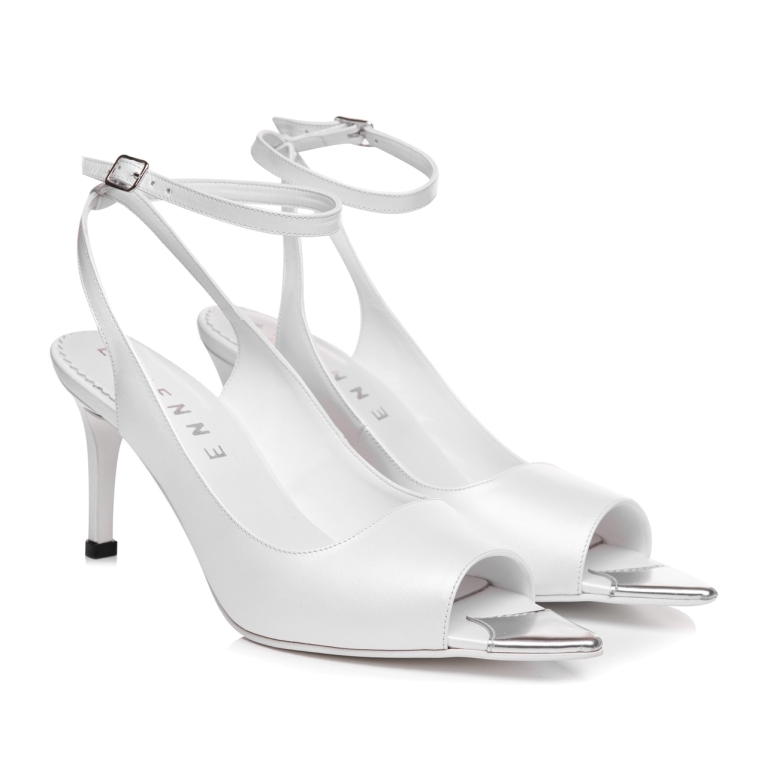 Pantofi mireasa albi cu bareta pe glezna Elisabeth