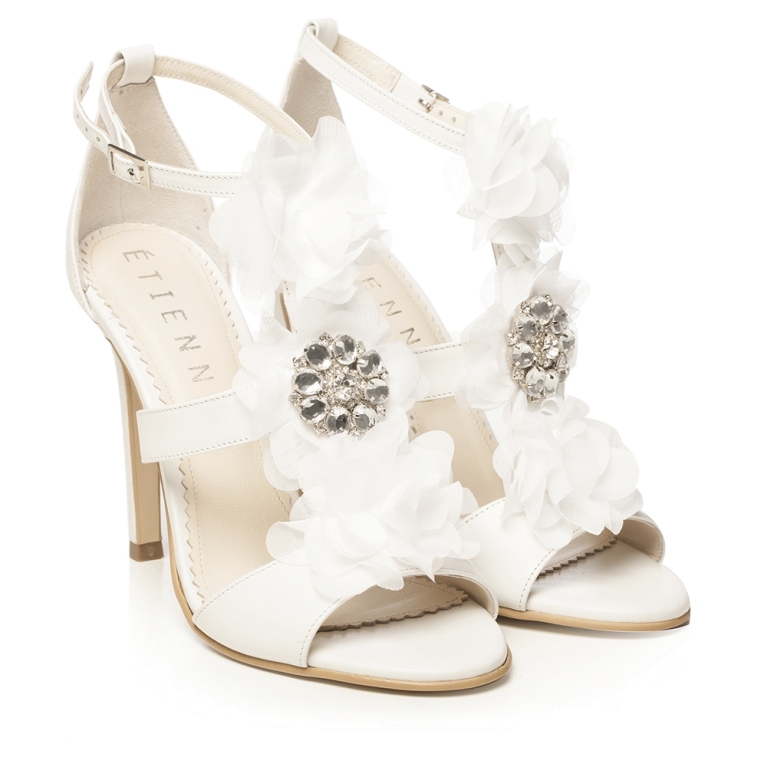 Sandale de mireasa albe cu accesoriu pietre cristal Bianca