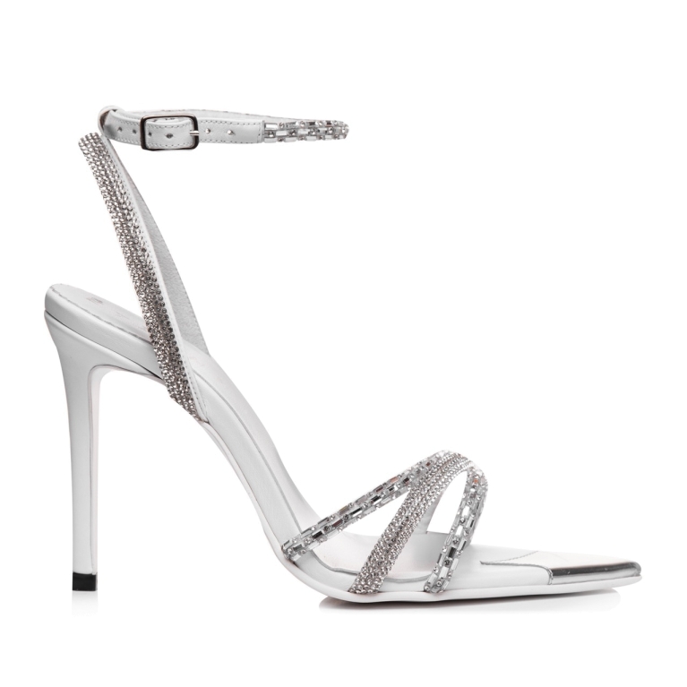 Sandale de mireasa albe cu strasuri si pietre Amorette