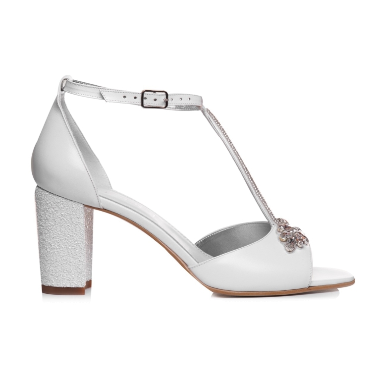 Sandale mireasa albe cu accesoriu Peep Toe