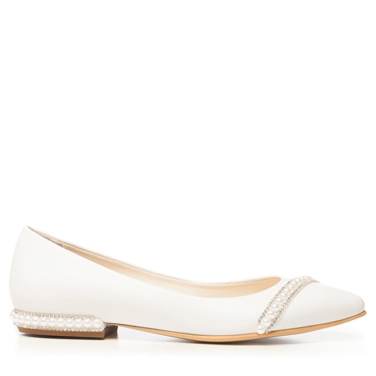 Balerini mireasa albi cu accesoriu perle Classy