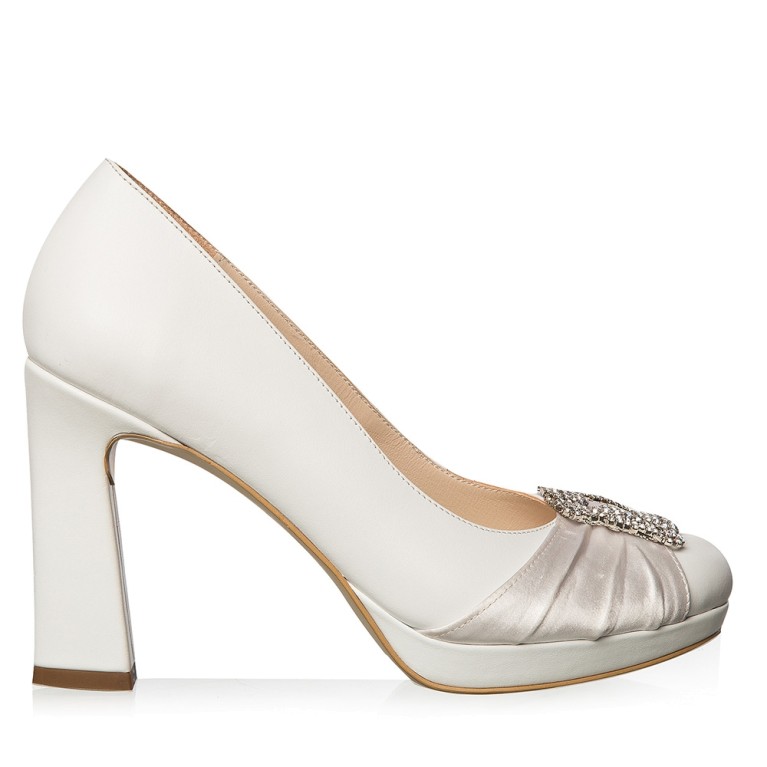 Pantofi mireasa albi accesorizati Agnès