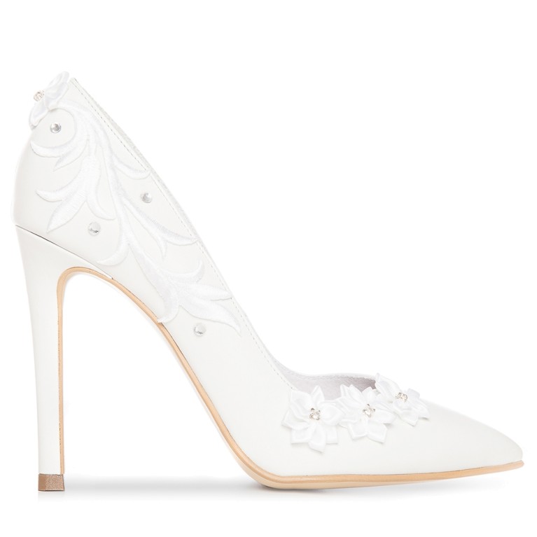 Pantofi mireasa albi Classy Flower