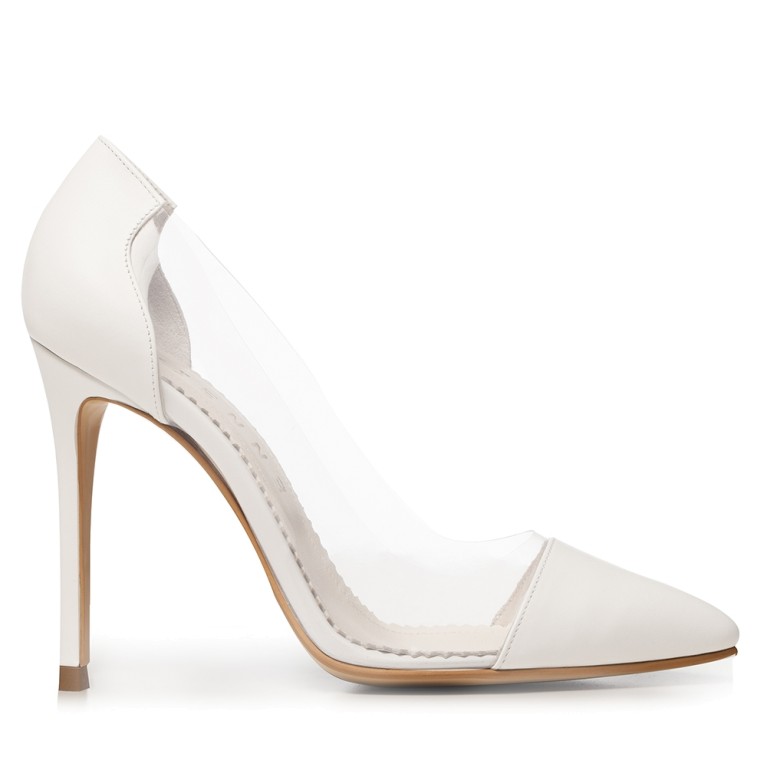 Pantofi de mireasa albi cu material transparent Plexi