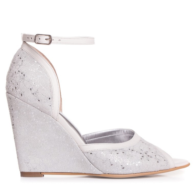 Sandale de mireasa albe print dantela cu talpa ortopedica Angelique