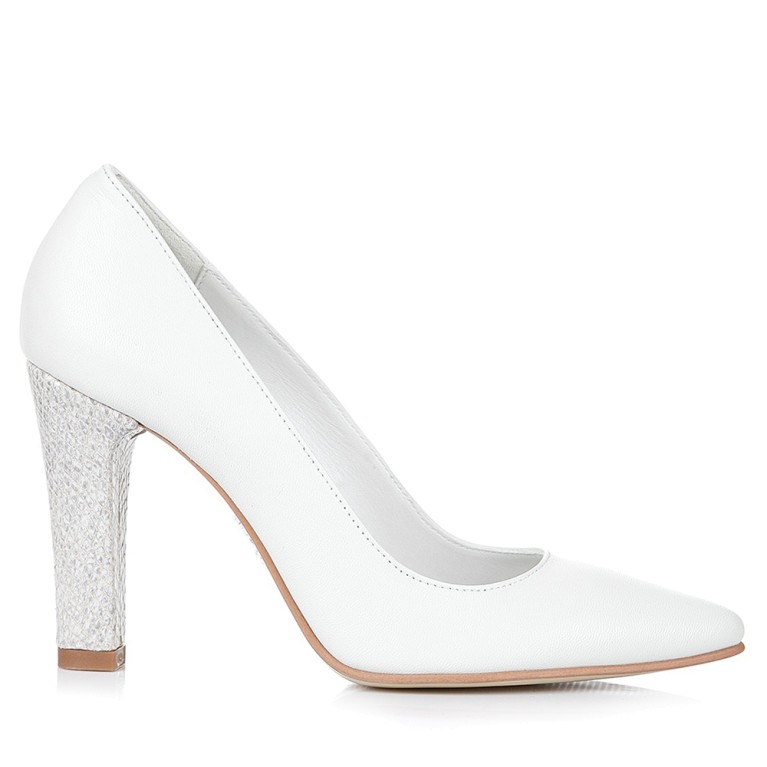 Pantofi mireasa albi cu toc gros snake Clara