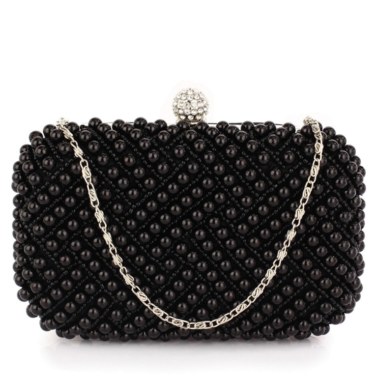 Plic de ocazie negru cu perle Evelyn