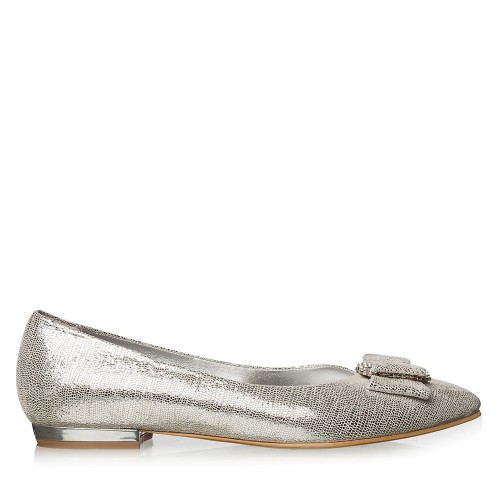 Balerini mireasa argintii cu funda Bijou