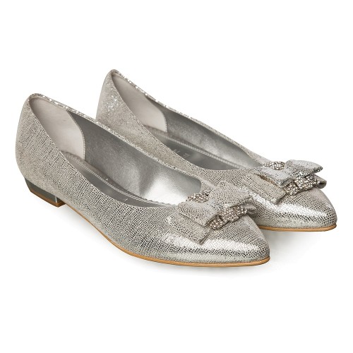 Balerini mireasa argintii cu funda Bijou