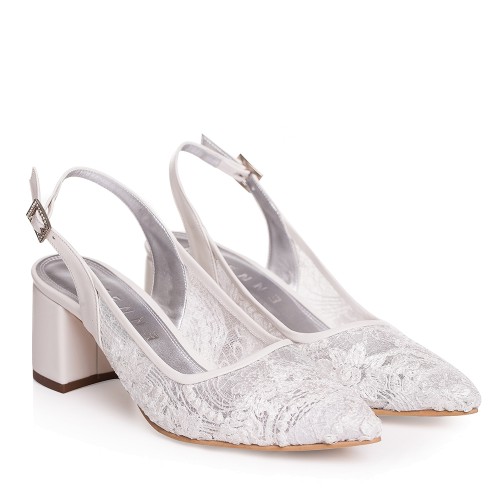 Pantofi de mireasa cu dantela cu toc mic 5 cm Anabelle