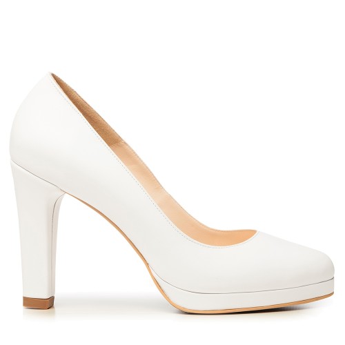 Pantofi de mireasa albi cu platforma si toc gros Elsa