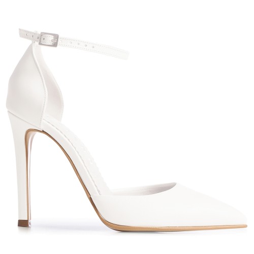 Pantofi mireasa albi cu bareta pe glezna Chloe