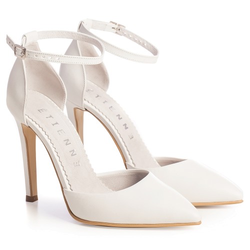 Pantofi mireasa albi cu bareta pe glezna Chloe