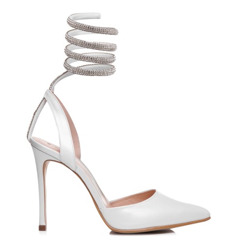 Sandale de mireasa albe cu strasuri pe glezna Bellamy