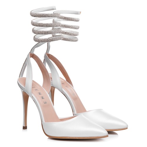 Sandale de mireasa albe cu strasuri pe glezna Bellamy