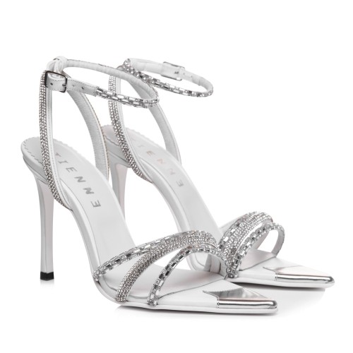 Sandale de mireasa albe cu strasuri si pietre Amorette