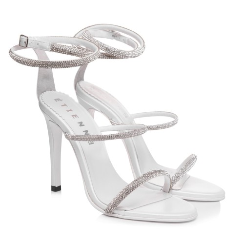 Sandale de mireasa albe cu strasuri si pietre Vivienne