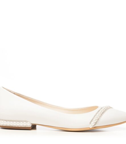 Balerini mireasa albi cu accesoriu perle Classy