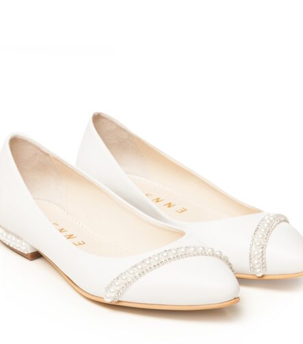 Balerini mireasa albi cu accesoriu perle Classy