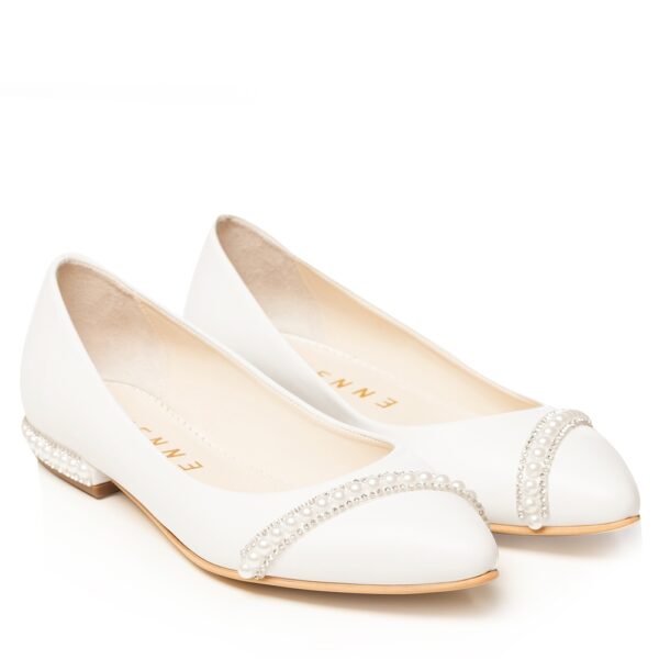 Balerini mireasa albi cu accesoriu perle Classy