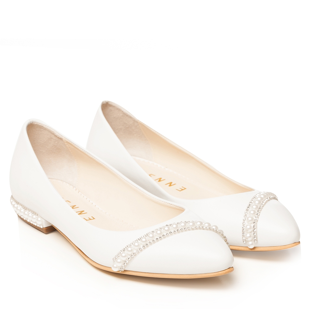 Balerini mireasa albi cu accesoriu perle Classy