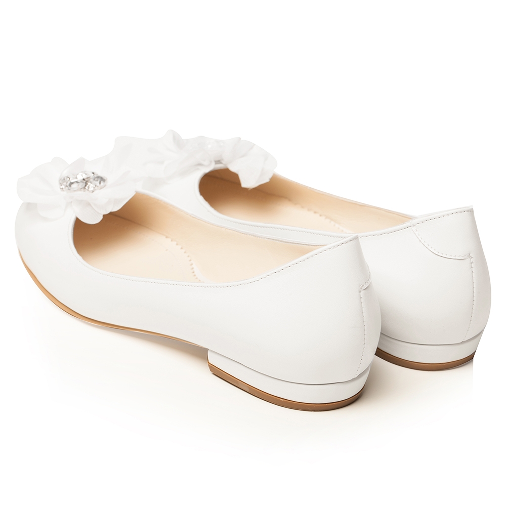 Balerini de mireasa alb perlat cu funda satin si accesoriu pietre cristal Alice