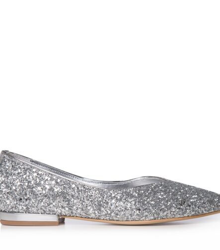Balerini mireasa argintii glitter Bijou