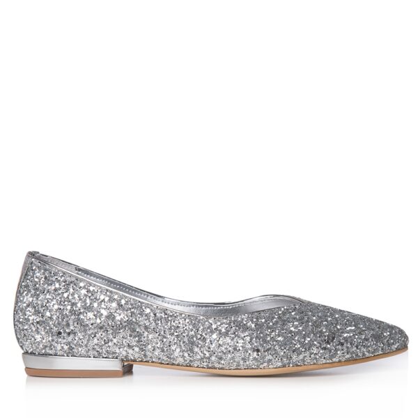 Balerini mireasa argintii glitter Bijou