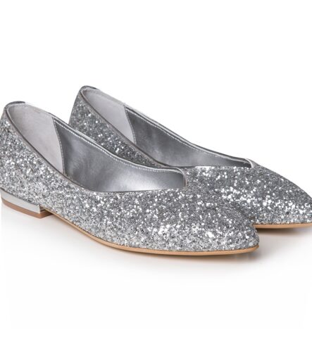 Balerini mireasa argintii glitter Bijou