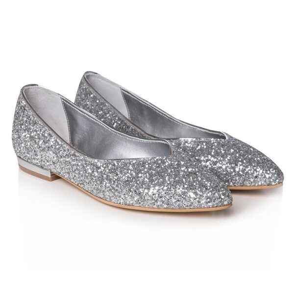 Balerini mireasa argintii glitter Bijou