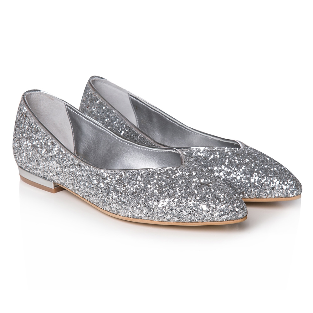 Balerini mireasa argintii glitter Bijou