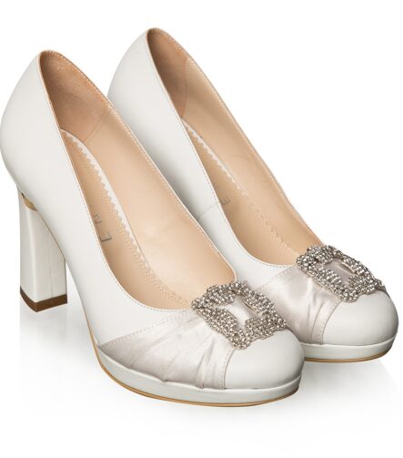Pantofi mireasa albi accesorizati Agnès