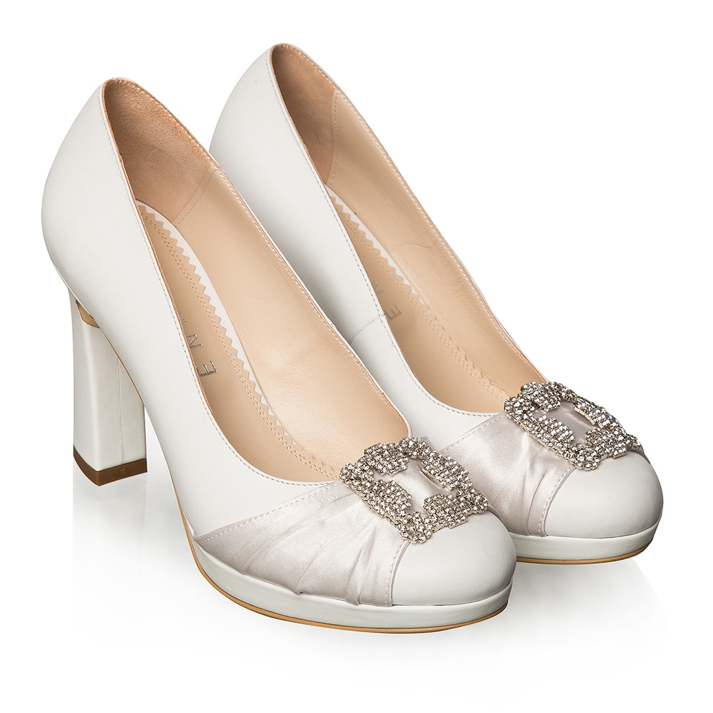 Pantofi mireasa albi accesorizati Agnès