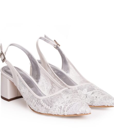 Pantofi de mireasa cu dantela cu toc mic 5 cm Anabelle