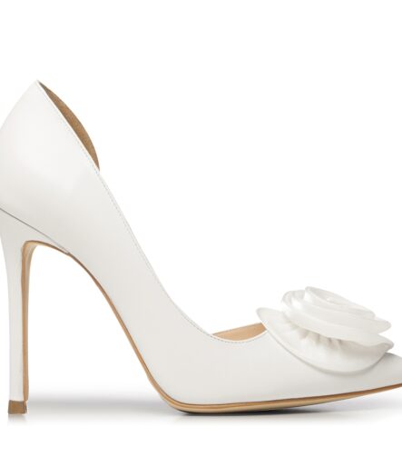 Pantofi de mireasa albi cu floare satin si accesoriu pietre Adele
