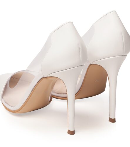 Pantofi de mireasa albi cu material transparent Plexi