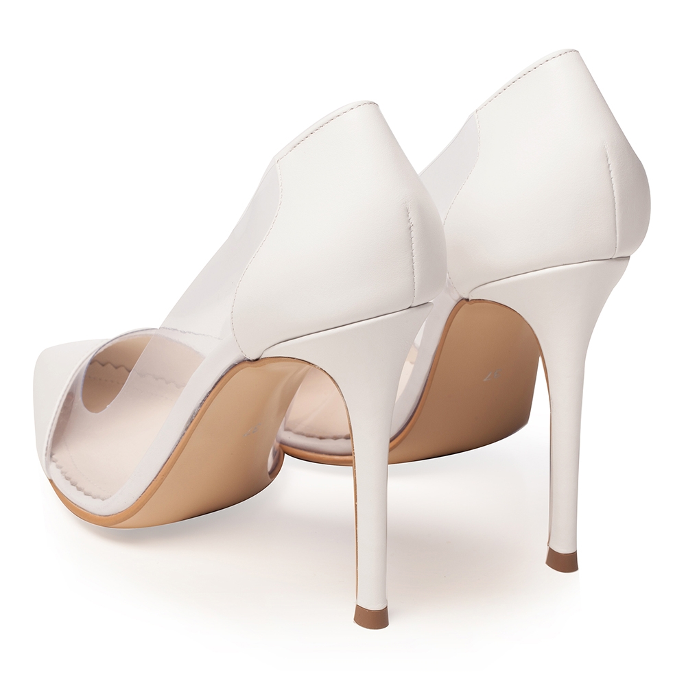Pantofi de mireasa albi cu material transparent Plexi