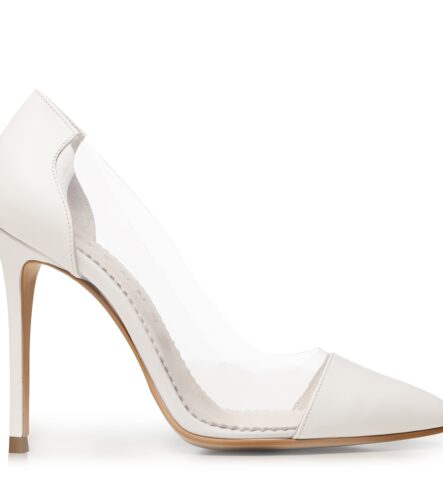 Pantofi de mireasa albi cu material transparent Plexi