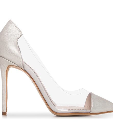 Pantofi de mireasa argintii flower print Plexi