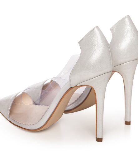 Pantofi de mireasa argintii flower print Plexi