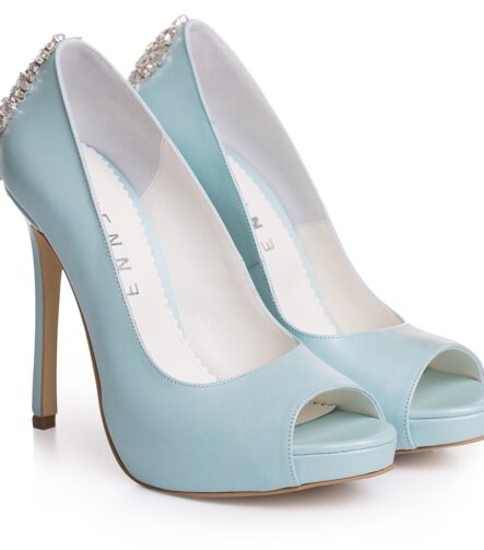 Pantofi de mireasa cu platforma bleu ciel cu cristale Estelle