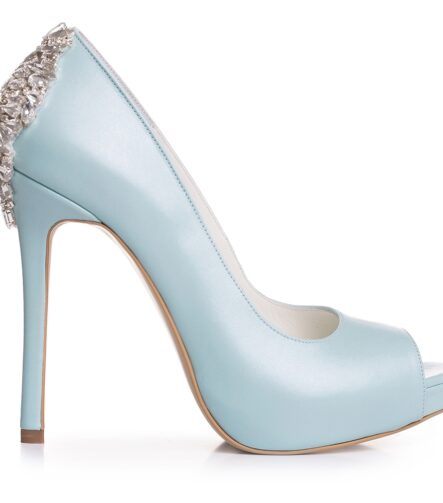 Pantofi de mireasa cu platforma bleu ciel cu cristale Estelle