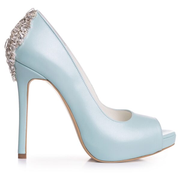 Pantofi de mireasa cu platforma bleu ciel cu cristale Estelle