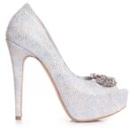 Pantofi de mireasa cu platforma snake print alb accesorizati cu cristale Brigitte