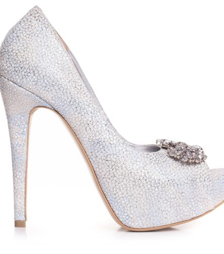 Pantofi de mireasa cu platforma snake print alb accesorizati cu cristale Brigitte