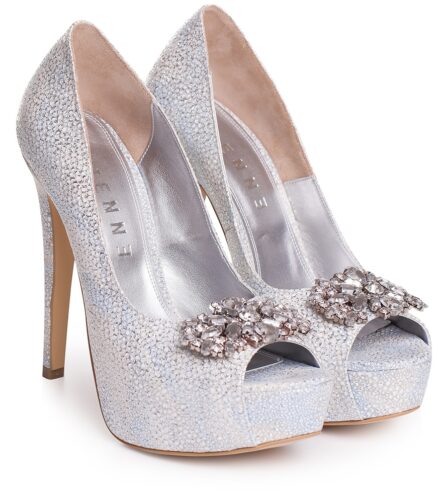 Pantofi de mireasa cu platforma snake print alb accesorizati cu cristale Brigitte