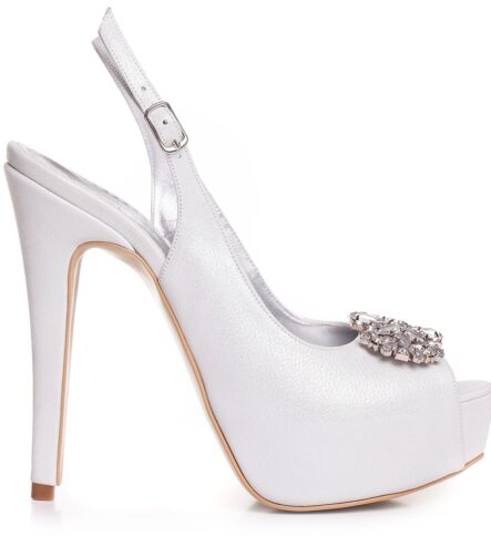 Sandale de mireasa cu platforma alb sidef accesorizati cu cristale Camile