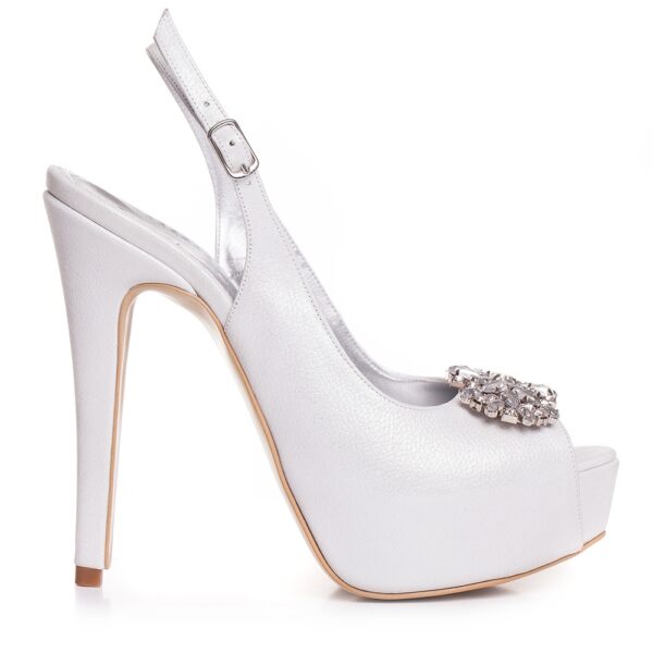 Sandale de mireasa cu platforma alb sidef accesorizati cu cristale Camile
